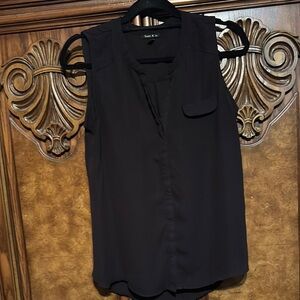 Sami & Jo Black Buttoned Blouse with Mandarin Collar